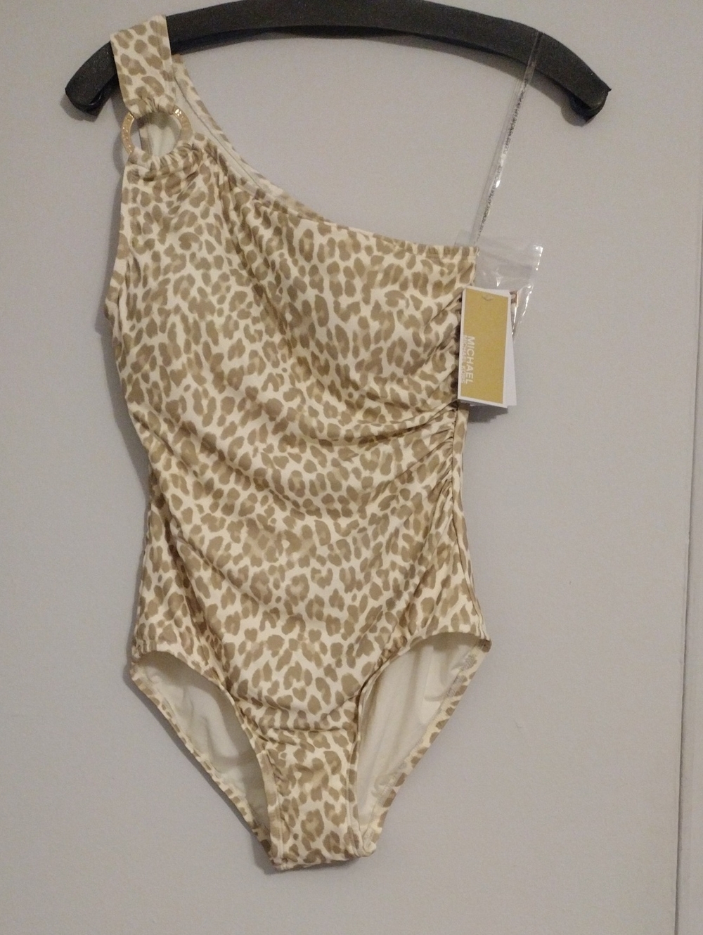 Michael Kors One-Shoulder Leopard-Print Women Swimsuit in Beige